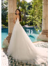 V Neck Ivory Satin Tulle Classic Wedding Dress